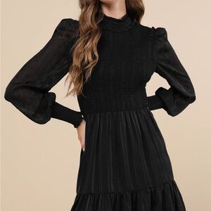 Heartful Romance Black Striped Smocked Long Sleeve Mini Dress Lulus